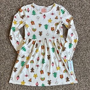 Cat & Jack Colorful Christmas Holiday Ornament Print Dress Girls Size Medium 8